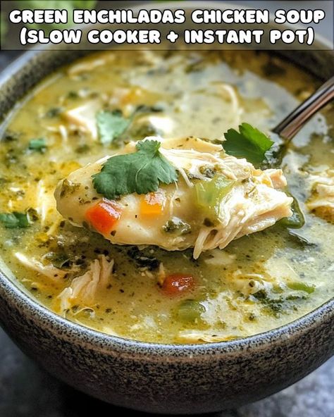 Yay Recipes Chicken Enchilada Soup Green, Slow Cooker Green Enchilada Chicken Soup, Chicken Green Enchilada Soup, Green Chili Chicken Enchilada Soup, Green Enchilada Soup, Enchiladas Chicken Soup, Green Enchiladas Chicken, Green Enchilada Chicken Soup, Chicken Soup Slow Cooker