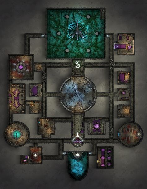 ArtStation - Sunken Temple of Uvelle [70 x 90] Sunken Temple, Dungeon Map, Magical Words, The Summoning, Summoning Circle, Virtual Tabletop, Stone Interior, Tier 1, Dungeon Maps