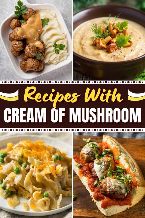 Try these recipes with cream of mushroom soup for dinner tonight! From casserole to spaghetti to sandwiches, a can of this soup makes so many great meals. Cream Of Mushroom Soup Dinner Ideas, Cream Of Soup Casserole Recipes, How To Use Cream Of Mushroom Soup, Cream Of Mushroom Soup Dinner Recipes, Recipes For Cream Of Mushroom Soup, Can Of Mushroom Soup Recipes, Dinner With Cream Of Mushroom Soup, Cream Of Mushroom Dinner Ideas, Uses For Cream Of Mushroom Soup