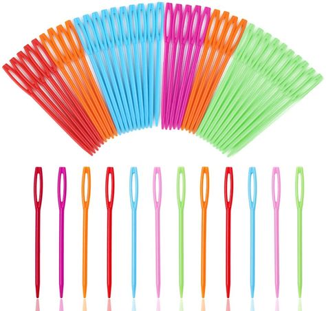 Amazon.com - 50 Pcs Large Eye Plastic Needles, 2.7inch/7cm Learning Needles, Yarn Needles Darning Needle Plastic Sewing Needles Tapestry Needles, Safety Plastic Lacing Needles for Kids and Sewing Handmade Crafts - Diy Sy, Diy Projektit, Sewing Supplies Storage, Hand Sewing Needles, Sew Ins, Costura Diy, Knitting Tools, Sewing Needles, Needlework Embroidery