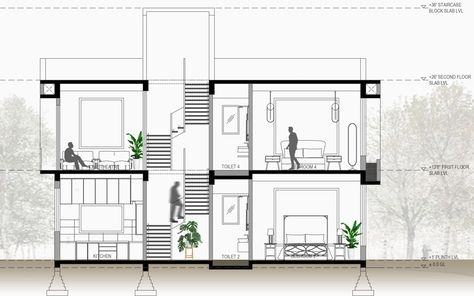 House Section Drawing Architecture, Interior Section Drawing, Section Plan Architecture, Section In Architecture, Section Elevation Drawing, House Section Drawing, Architecture Section Drawing, Archi Diagram, Section Architecture