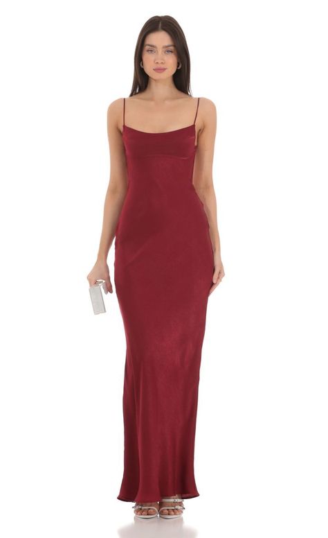 Satin Red Open Back Maxi Dress#RedMiniDress #Fashion #OutfitIdea #Style #RedDress #SummerFashion #RedOutfit Holiday Party Dresses Red, Red Prom Dresses Long Simple, Classy Burgundy Dress, Red Winter Formal Dress, Red Strapless Dress Long, Red Satin Maxi Dress, Cherry Red Prom Dress, Dark Red Satin Dress, Red Satin Dress Long