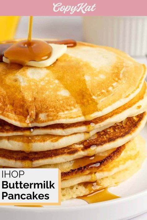 Start your day deliciously with fluffy buttermilk pancakes for breakfast. Find out how to make the best pancakes from scratch with this easy IHOP copycat recipe and video. Ihop Buttermilk Pancake Recipe, Ihop Pancake Recipe, Ihop Pancake Recipe Copycat, Ihop Buttermilk Pancakes, Ihop Food, I Hop Pancake Recipe, Homemade Buttermilk Pancakes, Fluffy Buttermilk Pancakes, Banana Bread French Toast