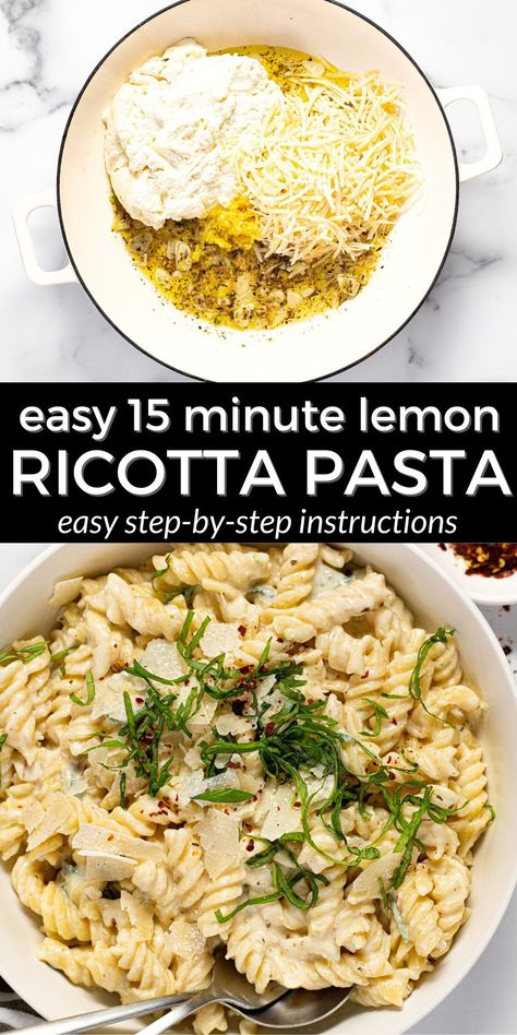 Long Fusilli Pasta Recipes, Lemon Ricotta Pasta, Seafood Spaghetti, Ricotta Cheese Recipes, Pastas Recipes, Drinks Ideas, Night Recipes, Ricotta Recipes, Ricotta Pasta