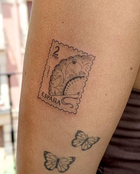 𝔖𝔢𝔟𝔯𝔞 𝔗𝔞𝔱𝔱𝔬𝔬 🌈 (@seeeeebra) • Instagram photos and videos Puerto Rico Stamp Tattoo, Barcelona Stamp Tattoo, Spain Stamp Tattoo, Mexico Stamp Tattoo, Postage Stamp Tattoo Placement, Tattoo Timbre, Postage Stamp Tattoo Ideas, Spain Inspired Tattoo, Spain Tattoos Ideas