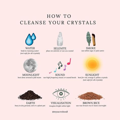 a question i get asked all the time.. how do i cleanse my crystals? ⚡️ cleansing is such an important part of working this crystals! they absorb so much energy and often needed a refresher, especially after a draining/emotional day. not cleansing your crystals often enough can result in chips & breakage, which we deffo don’t want! 🙅🏽‍♀️ always use your intuition when to cleanse your crystals & find the best method for you! 💘 www.mysacredsoul.co.uk #cleansing #cleansingcrystals #cleanse... Cleansing Your Energy, Cleanse Crystals How To, How To Cleanse Crystals With Incense, Ways To Cleanse Crystals, How Do Crystals Work, How To Cleanse Your Crystals, How To Cleanse Yourself, How To Recharge Crystals, Where To Get Crystals