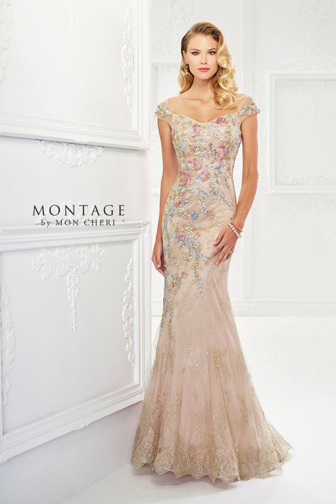 Mother of the Bride Dresses by Montage | Mon Cheri | Special Occasion Formal Wear for the Modern Mother - 118966 | Mon Cheri Bridals Cap Sleeve Evening Gowns, Fit And Flare Gown, Mother Of The Bride Dresses Long, Floral Dress Formal, Mother Of The Bride Gown, Flare Gown, Mother Of Groom Dresses, Evening Dresses With Sleeves, Bride Groom Dress