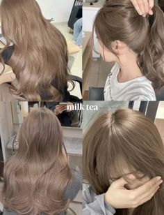 Cute Hair Colour Ideas, Asian Milk Tea Hair, Bubble Tea Hair Color, Hachi Hair Color, Hair Dye Ideas Aesthetic, Non Bleach Hair Color, Basic Hair Color, Bleaching Hair Ideas, Dark Milk Tea Hair Color