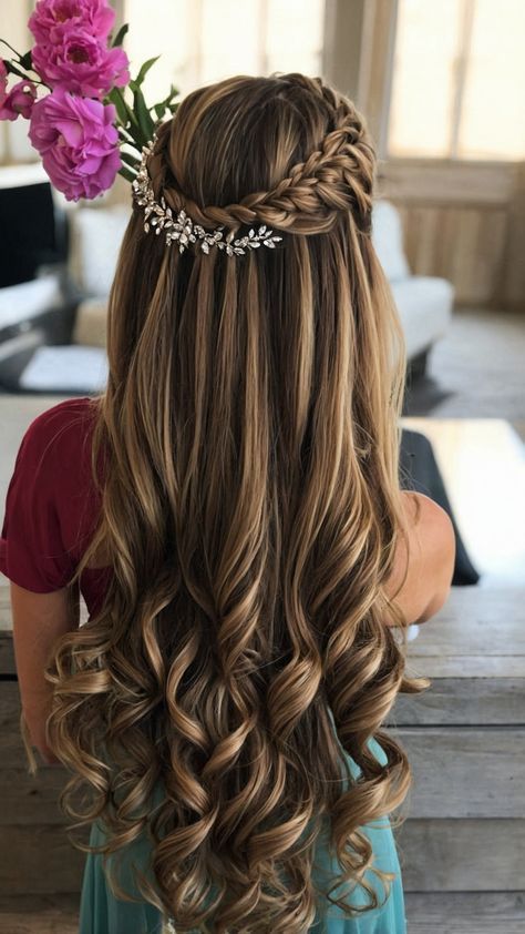 Long Straight Hair Prom Hairstyles, Hairstyle For Wedding Long Hair, Wedding Hair Styles Straight Hair, Cute Dress Hairstyles, Hairstyles Girls Wedding, Classy Prom Hair Down, Elegant Wedding Hairstyles For Long Hair, Hairstyles In Straight Hair, Hairstyles For Long Hair For Wedding