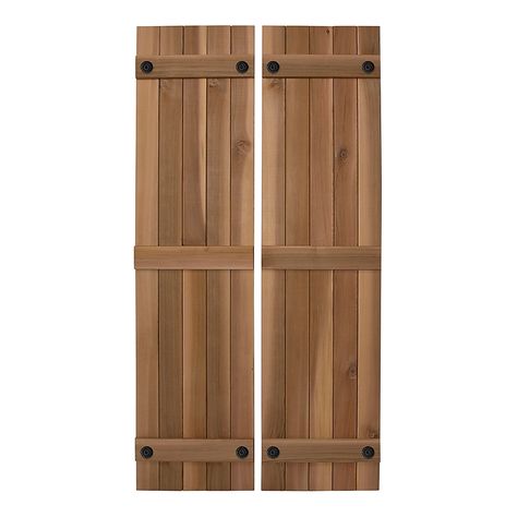 Wood Exterior Shutters, Wood Shutters Exterior, Cottage Makeover, Cedar Shutters, Solid Stain, Board And Batten Shutters, House Shutters, Cedar Boards, Wood Exterior