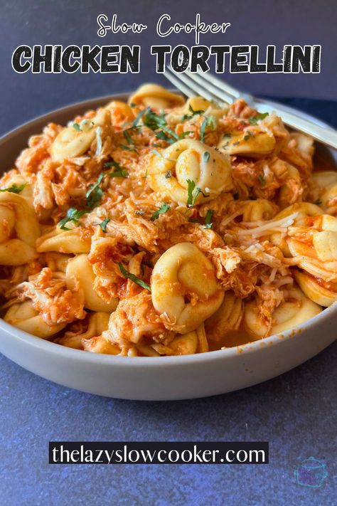 Looking for a hassle-free meal? Try this Slow Cooker Chicken Tortellini recipe! 🍲✨ Let your crockpot effortlessly craft this flavorful chicken and cheesy tortellini dish. Elevate your weeknights with this easy recipe #SlowCookerRecipes #ChickenTortellini #EasyDinners Chicken Alfredo Tortellini Crockpot Recipes, Chicken Ravioli Crockpot Recipes, Crockpot Meals Tortellini, Easy Chicken Tortellini Recipes Crockpot, Chicken Broccoli Tortellini Crockpot, Slow Cooker Recipes Tortellini, Chicken Tortellini Recipes Instant Pot, Chicken Parmesan Tortellini Crock Pot, Tuscan Chicken Tortellini Crockpot