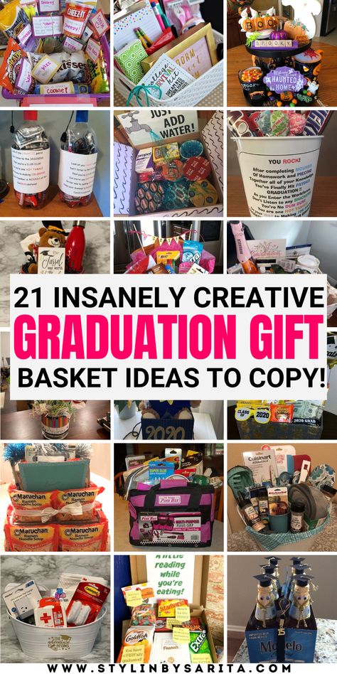 graduation gift baskets High School Graduation Gift Basket, Graduation Gift Basket Ideas, College Graduation Gift Basket, Cheap Graduation Gifts, Inexpensive Graduation Gifts, College Gift Baskets, High School Senior Gifts, Creative Graduation Gifts, Graduation Gift Basket