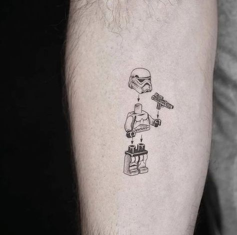 Top Small Men's Tattoos 2024: Unique & Meaningful Designs Line Star Wars Tattoo, Minimalist Guy Tattoo, Lego Sleeve Tattoo, Small Starwars Tattoos For Men, Mens Star Wars Tattoo, Simplistic Star Wars Tattoo, Matching Starwars Tatoos, Starwars Ship Tattoo, Starwars Lego Tattoo