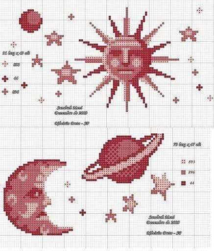 Moon And Stars Cross Stitch Pattern, Moon Grid Pattern, Star Cross Stitch Pattern, Space Cross Stitch, Star Cross Stitch, Moon Cross Stitch, Needlepoint Stitch, Tapestry Crochet Patterns, Crochet Cross