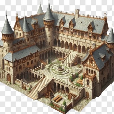 Castle Exterior Minecraft, Mini Castle House Plans, V Rising Castle Ideas, Fantasy Castle Layout, Castle With Courtyard, Royal Castle Exterior, Medieval Castle Concept Art, Castle Layout Minecraft, Fantasy Castle Concept Art