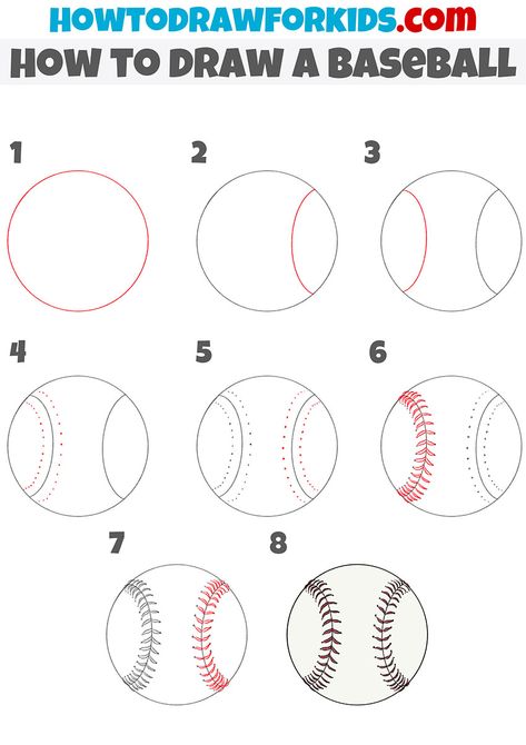 How to Draw a Baseball - Easy Drawing Tutorial For Kids How To Paint Baseball Stitches, How To Draw Sports Balls, How To Draw A Baseball Glove, Easy Baseball Drawings, Baseball Painting Easy, How To Draw A Baseball, Baseball Drawing Ideas, Baseball Doodles, Baseball Sketch