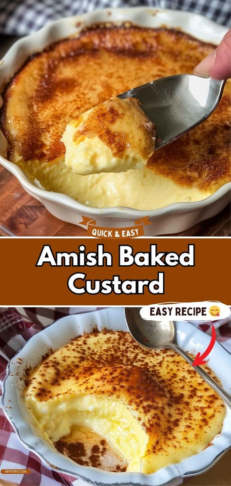 Experience the comforting pleasure of Amish Baked Custard. This creamy, smooth dessert is a timeless classic that brings homemade goodness to any meal. #ClassicDessert #HomemadeGoodness #CustardLover Amish Custard, Amish Baked Custard, Best Custard Pie Recipe, Baked Custard Recipe, Custard Baked, Custard Recipe Easy, Custard Pie Recipe, Dessert Oreo, Baked Custard