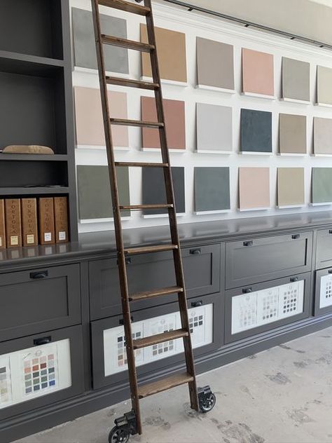 Cabinet Showroom, Modern Showroom, Roman Clay, Showroom Inspiration, Lime Wash, Restroom Design, Deck Paint, Focal Wall, Traditional Paint