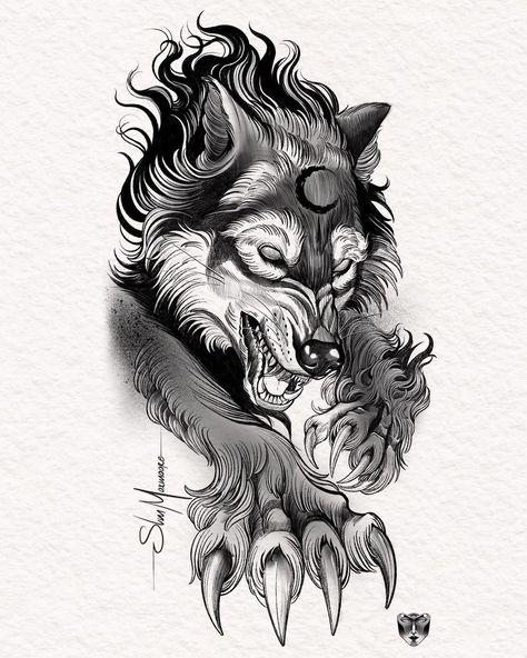 Drawing Wolf, Werewolf Tattoo, Fenrir Tattoo, Tier Tattoo, Wolf Tattoo Sleeve, Norse Tattoo, Wolf Tattoo Design, Mythology Tattoos, Dark Art Tattoo