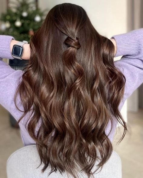 Machiatto Brown Hair, French Glossing Hair, Rubio Chocolate, Light Chocolate Brown Hair Color, Medium Chocolate Brown Hair, Hair Color Chocolate Brown, Chocolate Brown Hair Ideas, Medium Dark Brown Hair, Milk Chocolate Brown Hair