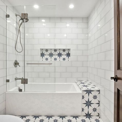 Small Bathroom With Freestanding Bathtub, Shower Tile White, Inset Bath, Soaking Tub Shower Combo, Small Bathroom With Tub, Bathroom Tub Shower Combo, Bathtub Ideas, Bathroom Colour, Bathtub Shower Combo