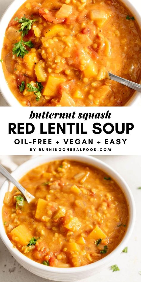 Butternut Squash Lentil Soup, Squash Lentil Soup, Butternut Squash Lentil, Red Lentil Soup Recipe, Vegan Butternut Squash, Lentil Soup Recipe, Lentil Soup Recipes, Red Lentil Soup, Butternut Squash Recipes