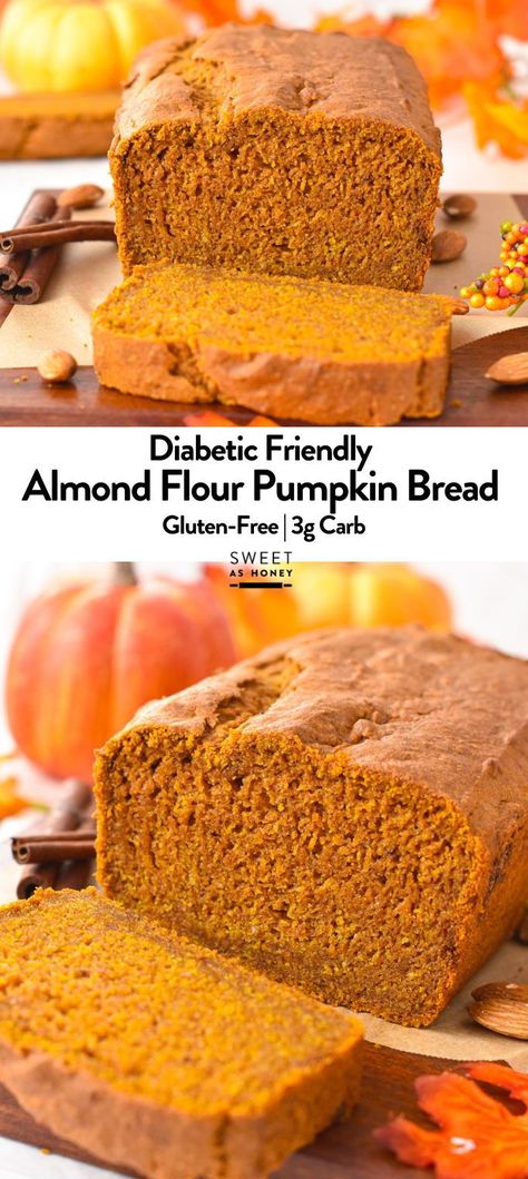 This Almond Flour Pumpkin Bread has a delicious moist crumb, perfect for celebrating the fall season.Bonus, this pumpkin bread recipe is also low-carb, sugar-free, and gluten-free. Almond Flour Recipes Low Carb, Almond Flour Pumpkin Bread, Almond Flour Pumpkin, Gluten Free Pumpkin Bread, Almond Flour Bread, Baking With Almond Flour, Low Carb Low Fat Recipes, Low Carb Flour, Gluten Free Recipes Bread