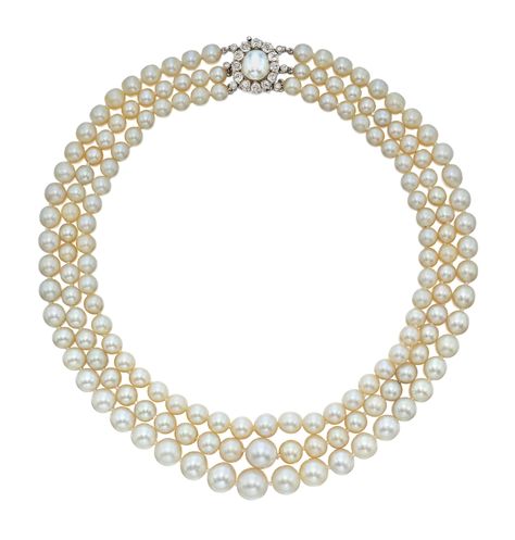 Composed of three strands of graduated natural and cultured pearls, measuring approximately 11.6 to 5.8 mm, the clasp completed by one partially drilled semi-baroque pearl, framed by old European- and circular-cut diamonds, length 16 inches.Accompanied by GIA report no. 2215627291 dated April 28, 2021 stating that 103 pearls are natural, and 51 are bead cultured pearls; two of the natural pearls are freshwater, the remaining natural and cultured pearls are saltw Pearl Diamond Necklace, Magnificent Jewels, The Bling Ring, Sea House, Pearl And Diamond Necklace, Cultured Pearl Necklace, Real Pearls, Natural Pearl, Bling Rings