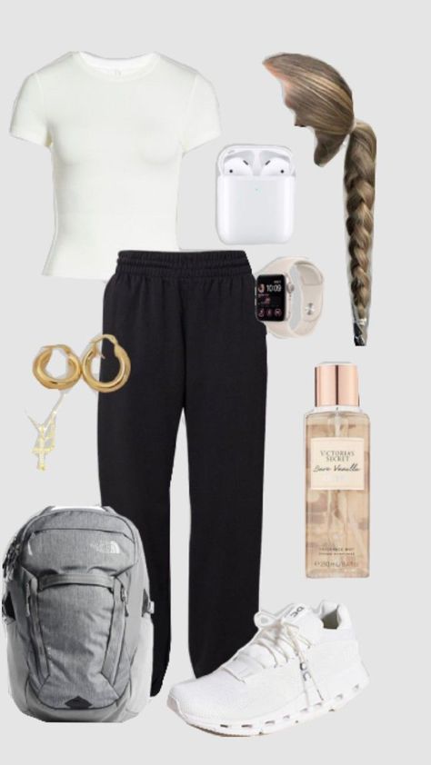 ♾️ First Day School Outfits, Black Sweatpants Outfit, 8th Grade Outfits, Lazy Outfit, Simple Outfits For School, First Day School, Sweatpants Outfit, Casual Preppy Outfits, Outfit Inspo Casual