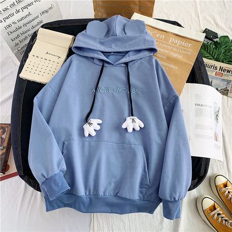 Casual Loose Female Hoodie Cartoon Clothes Bear Ear Hoodie Winter Top BU-M Bear Ear Hoodie, Kawaii Hoodies, Hoodie Cartoon, Clothes Winter, Bear Ears, Korean Casual, Cartoon Outfits, Cartoon Bear, Hoodie Pullover