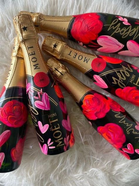 Wedding DIY UK | Sorta DIY…  | Facebook Painted Champagne Bottles, Just Engaged Gift, Decorated Wine Bottles, Bridal Balloons, Custom Champagne Bottle, Makeup Boxes, Engagement Balloons, Bottle Decorations, Engagement Gifts For Bride