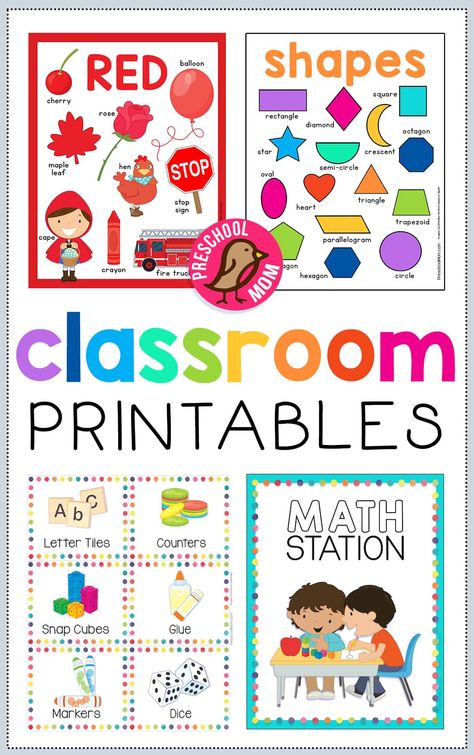 Preschool Labels With Pictures, Printable Color Chart Preschool, Preschool Wall Printables Free, Shape Of The Day Printables, Preschool Wall Decor Free Printable, Free Classroom Labels Editable, Focus Wall Free Printables, Months Of The Year Charts For Classroom, Free Color Posters For Preschool