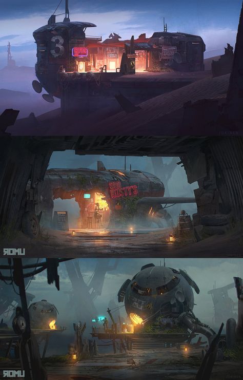 Post Apocalyptic Environment Concept Art, Sci Fi Junkyard, Desertpunk Aesthetic, Caravan Concept Art, Wasteland Concept Art, Apocalyptic Concept Art, Sci Fi Post Apocalyptic, Post Apocalyptic Environment, Sci Fi Environment Concept Art