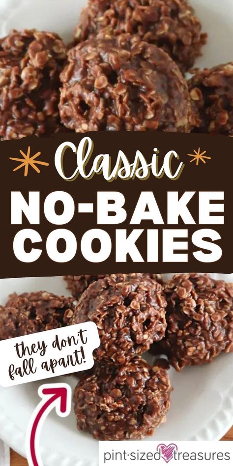 These easy no-bake cookies are a classic recipe that's been passed down from generation to generation! These cookies have chocolate, peanut butter, and quick-cooking oats making these cookies SUPER quick, yummy, and easy! Vintage recipes are even better if they’re no-fuss and no-bake! They are just like the kind Grandma used to make. No Bake Peanut Butter And Chocolate Cookies, No Bake Cow Patty Cookies, Boil Cookies Recipe, No Peanut Butter No Bake Cookies, No Bake Cookies Small Batch, Fudgy No Bake Cookies, No Bake Cookies With Peanut Butter, Peanut No Bake Cookies, Chocolate Oatmeal No Bake Cookies Recipe