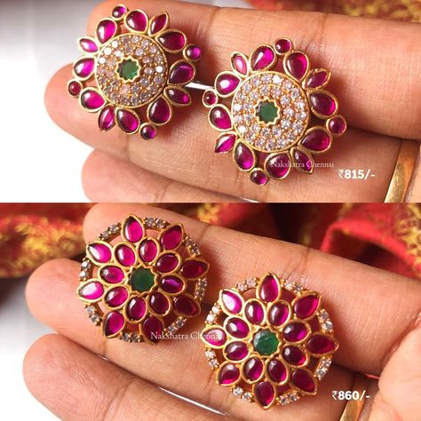 Ruby Stone Earrings Gold, Ruby Studs Gold, Jewelry Necklace Simple, Basic Physics, Marriage Photography, Antique Gold Earrings, Gold Jhumka Earrings, Stone Stud Earrings, New Gold Jewellery Designs