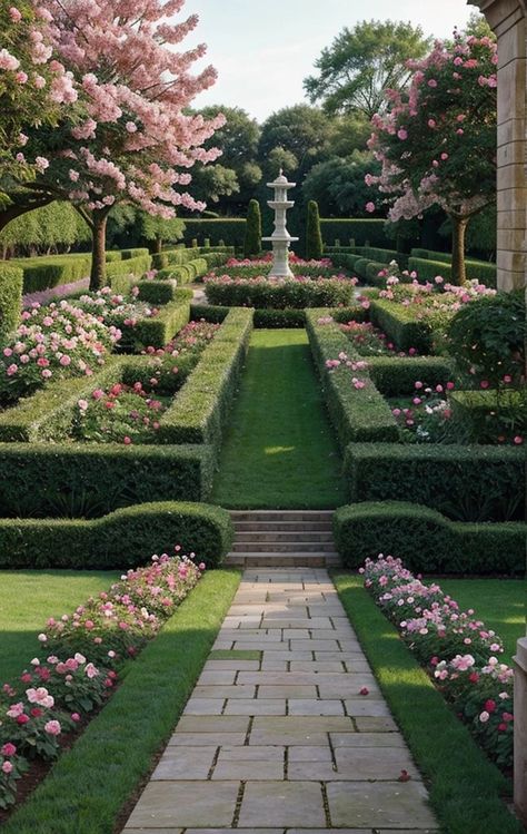 Elegant Garden Ideas, Luxury Front Yard Entrance, Majestic Garden Aesthetic, Huge Garden Aesthetic, Such A Pretty House Such A Pretty Garden, Rich House Backyard, Huge Flower Garden, Dream Front Yard, Victorian Mansion Garden