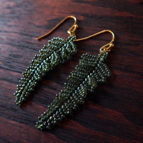 Beaded Leaf Earrings, Beaded Seaweed, Bohemian Wedding Earrings, Beaded Leaves, Beautiful Beaded Earring, Tree Heart, Beaded Moccasins, Fern Frond, Beaded Earrings Tutorials