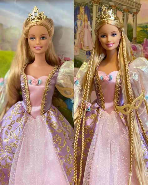 Barbie As Rapunzel, Disney Princess Doll Collection, Disney Princess Barbies, Barbie Rapunzel, Rapunzel Doll, Barbie Hairstyle, Barbie 2000, Disney Princess Dolls, Princess Cosplay