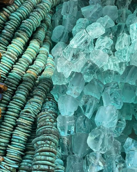 Authentic aquamarine crystals + flat turquoise beads 💎🔥😍 what will I create with these?! 🤗 #crystals #gemstones #turquoise #aquamarine #beads #gems #gemalchemy #throatchakra Poseidon Altar, Aquamarine Aesthetic, Aqua Aesthetic, Hellenic Polytheism, Muted Turquoise, Turquoise Aesthetic, Aquamarine Color, Aquamarine Birthstone, Aquamarine Gem