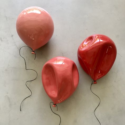 Ceramics, Pink, Stud Earrings, Ceramic Balloon, Ceramics Ideas, Balloon Art, Balloons, Sculpture, Red