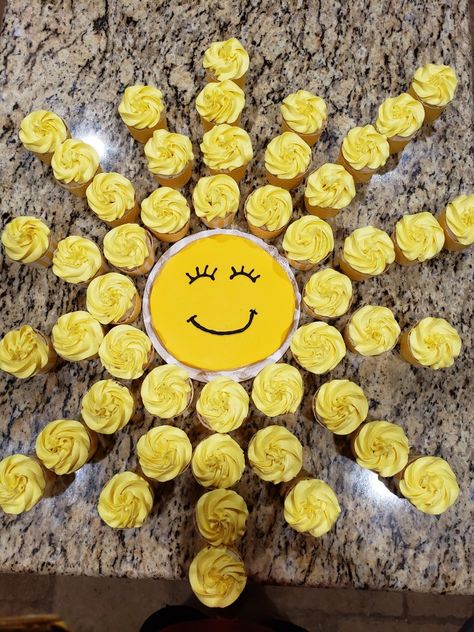 Here Comes The Sun Baby Shower Food, Yellow Party Food, Here Comes The Son Food Ideas, Here Comes The Son Baby Shower Food, Yellow Foods For Party, Sun Themed Food, Sunshine Birthday Theme, Hippie Baby Shower, Gender Reveal Food