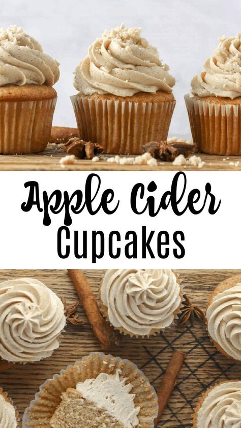 Apple Cider Buttercream, Fall Cupcakes Recipes, Apple Cider Cupcakes, Brown Sugar Buttercream, Thanksgiving Cupcakes, Apple Cupcakes, Fall Baking Recipes, Fall Cupcakes, Gourmet Cupcakes