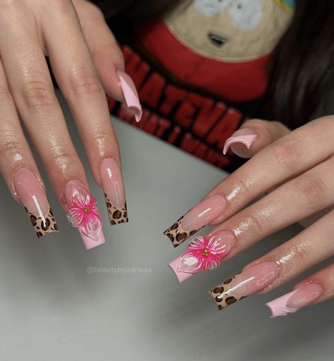 Besame Mucho Nails, Cheetah Print Nails Pink, Gel Toe Nails, Long Acrylic Nail Designs, Leopard Print Nails, Diy Acrylic Nails, Grunge Nails, Colored Acrylic Nails, Girly Acrylic Nails