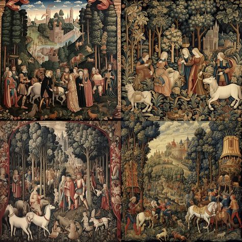 Flemish tapestry Midjourney style | Andrei Kovalev's Midlibrary 2.0 Flemish Tapestry, Hieronymus Bosch, Cyberpunk Character, Medieval Period, Tapestry Art, Handmade Textiles, Historical Art, Crafts Handmade, Old Master