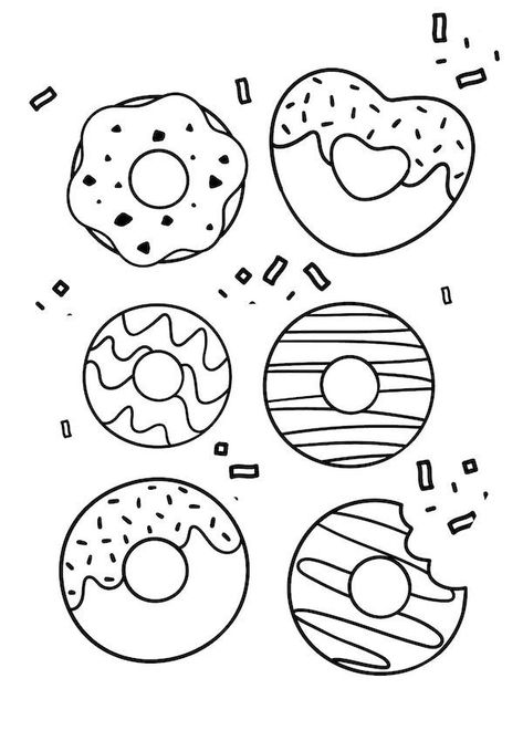 Donut Doodle Art, Donuts Coloring Pages, Sweets Colouring Pages, Doughnut Coloring Page Free Printable, Cute Food Coloring Pages, Coloring Pages Food Sweets, Donut Drawing, Donut Coloring Page, Donut Printable