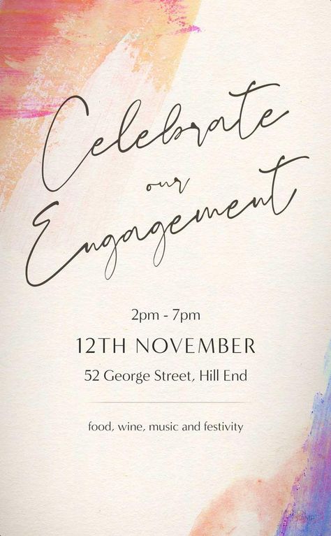 Watercolor themed engagement party animated invitation. With bright colours being pointed on and words written to explain the party details. We Are Getting Engaged Invites, E Card For Engagement, E Invites Engagement Design, Save The Date For Engagement, Engagement Invite Ideas, Engagement Save The Date Invitations, We Are Engaged Announcement, Nikah Illustration, Engagement Invitation Ideas