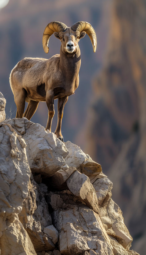 Amidst the rugged mountain peaks, a bighorn sheep stands tall, embodying the spirit of wild majesty and unyielding strength. Desert Bighorn Sheep, Wild Life Photography Nature, Montana Wildlife, African Animals Photography, Wild Sheep, Mountain Sheep, Wild Animal Wallpaper, Hunting Pictures, Big Horn Sheep