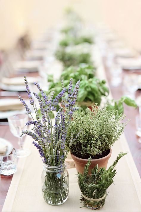 Fun and Fabulous 1 of 2 - Brenda Babcock - American Wedding Planner in Italy Table Decorations Lavender, Italy Table Decor, Herbs Decoration Ideas, Herbs For Wedding, Herbs As Centerpieces, Herbs Wedding Centerpieces, Eco Friendly Centerpieces, Herbs Table Decoration, Wedding Table Lavender