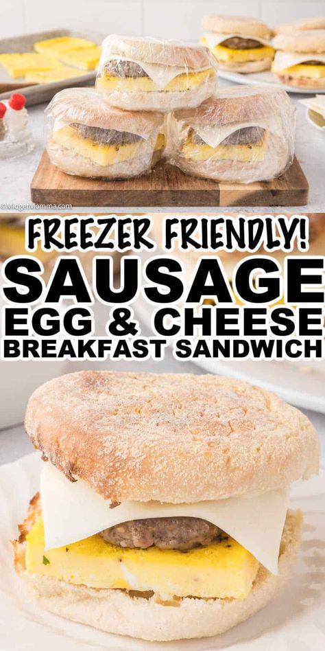 Sausage Egg and Cheese Breakfast Sandwiches are perfect for breakfast. Loaded with flavor and easy to make the kids will love starting their day with or for adults with busy mornings to enjoy. The best part about this Sausage Egg and Cheese Breakfast sandwich recipe is that you can make them ahead of time and freeze them for easy breakfasts in the morning. Make Ahead Sausage Egg And Cheese Sandwiches, Make And Freeze Breakfast Sandwiches, Sausage Egg And Cheese English Muffins Freezer, Breakfast To Freeze Make Ahead, Make A Head Breakfast Sandwiches, Sausage Egg Mcmuffin Recipe Freezer Breakfast Sandwiches, Make Ahead Egg Sandwich Breakfast, Breakfast Sandwiches Meal Prep, Homemade Egg Sandwich