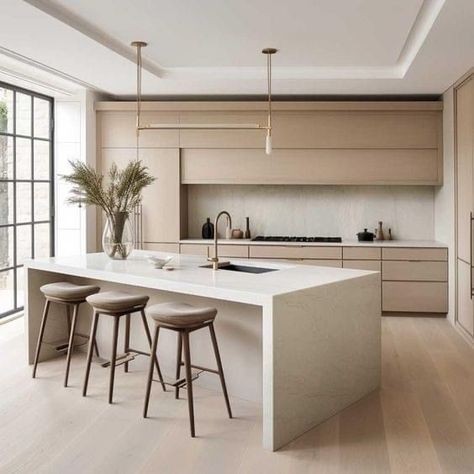 Neutral Kitchen Inspiration, Neutral Kitchen Colors, Japandi Kitchen, Neutral Kitchen, Minimalist Kitchen Design, Organization Kitchen, Japandi Interior, Sleek Kitchen, Inspiration Kitchen